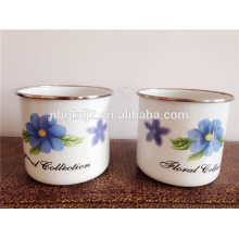 2015 wholesale fresh and beautiful flower decal printed mug/ enamel mug with handle